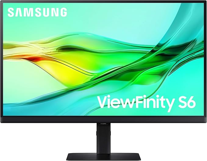 SAMSUNG 27" ViewFinity S6 (S60UD) Series QHD High Resolution Computer Monitor, 100Hz, HDR10, USB-C, Built-In LAN Port, Daisy Chain Support, Easy Setup, Height Adjustable Stand, LS27D606UANXGO, 2024