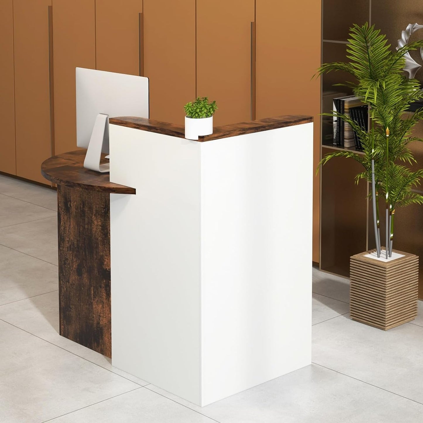 Tangkula Reception Desk - Stylish Front Counter with Lockable Drawer & Adjustable Shelf | Oval Desktop for Salon & Office