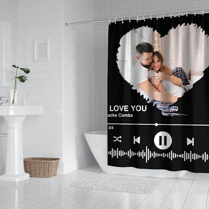 Personalized Shower Curtain Set Custom Photo Shower Curtains Modern Minimalist Home Bathroom Curtain Decor with 12 Hooks 72 Inch Wide * 72 Inch High