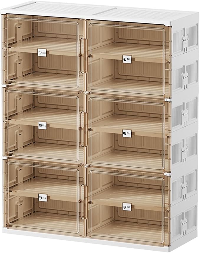 wesimple 24 Pairs Shoes Storage Cabinet of 3-Step Fast Installation,Plastic Shoe Box with Clear Magnetic Door for Display, Shoe Organizer for Sneaker, Sandals, Heels (2 Row, 6 Tier)