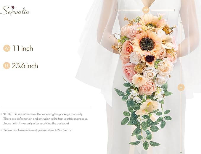 Serwalin 11 Inch Wedding Bouquets for Bride Bridesmaid, Champagne Bridal Bouquets for Bride, Wedding Flowers Bouquet Tossing Bouquet, Wedding Ceremony and Anniversary Day Decor