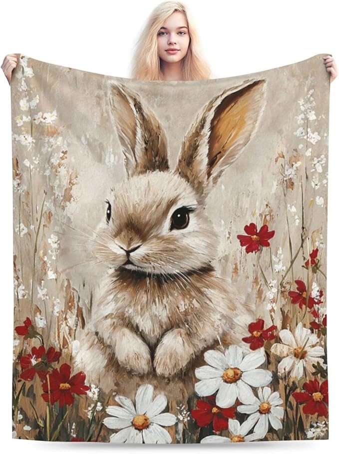 Farmhouse Rabbit Blanket Rustic Bunny Throw Blanket Country Soft Cozy Fleece Fuzzy Stuffed Plush Flannel Gifts for Girls Women Boys Kids Adults 40''x50''