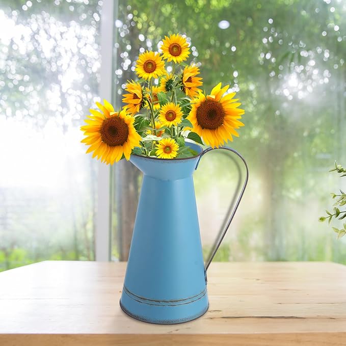 BESPORTBLE Multifunctional Large Blue Iron Flower Container Decorative Bucket for Home and Garden Stylish Rustic Planter for Dried and Flowers French Country Flowerpot Bucket for Floral Decor