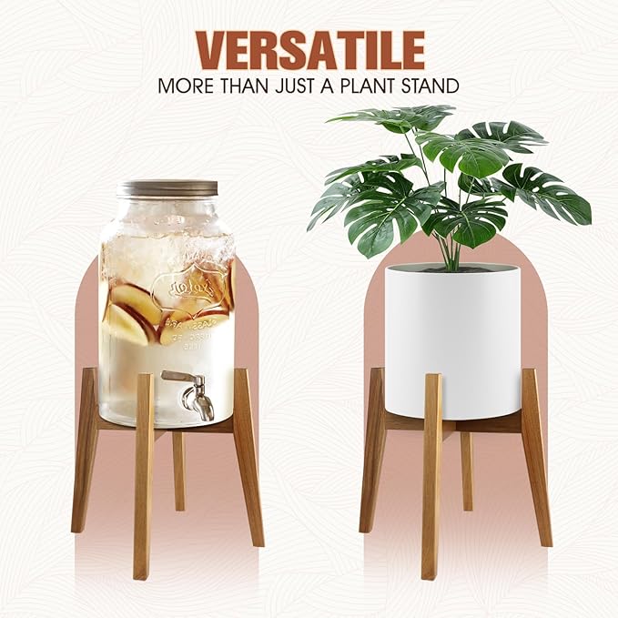 RAINBLELAND Indoor Plant Stand, Mid Century Modern Plant Holder, Pot Stand for Large Plants, Stable Wood Planter Stand for Indoor Outdoor, Fit 11 Inch Pots