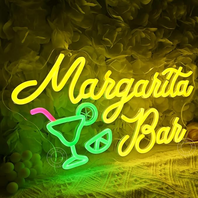 SYLHOME Margarita Bar Led Neon Light Sign Home Bar Pub Man Cave Kitchen Restaurant Wall Sign Decor Wedding Birthday Party Backdrop 15.75" X 8.26" USB