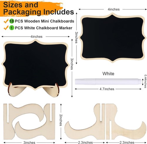 Herda 18 PCS Mini Chalkboard Signs - Reusable Wooden Labels with Easel Stands for Weddings & Parties