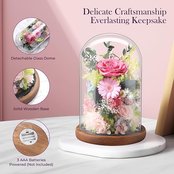 Eternal Rose Sweet Pink Flower Preserved Long Lasting Stable Color Natural Material Symbol of Everlasting Love for Wife Mothers Select Anniversary Rose Gift Birthday Present Christmas