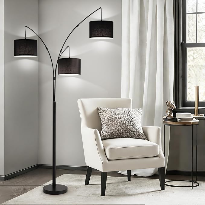 Netin 3 Light Arc Floor Lamps for Living Room, Led Floor Lamp with Remote Control, Modern 80" Tall Standing Lamp, 3 Color Temperature, Mid Century Tree Floor Lamp for Bedroom, Office (Black)