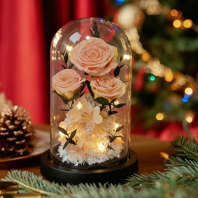 Birthday Gifts for Women Mom Fresh Flowers for Delivery Prime Forever Preserved Rose in Glass Dome Gifts for Her Girlfriend Grandma Daughter Wife Valentines Mothers Day Christmas Anniversary-Champagne