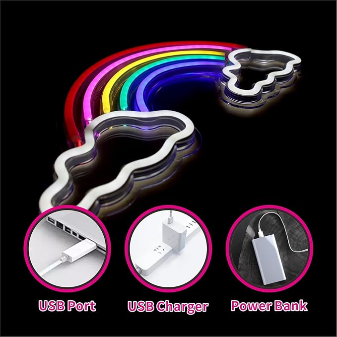 Neon Sign Light, Neon Rainbow Light for Kids USB Powered Rainbows LED Signs for Bedroom, Neon Sign for Wall Decor, Colorful Rainbow Cloud LED Sign, Party, Nightlight, Gift
