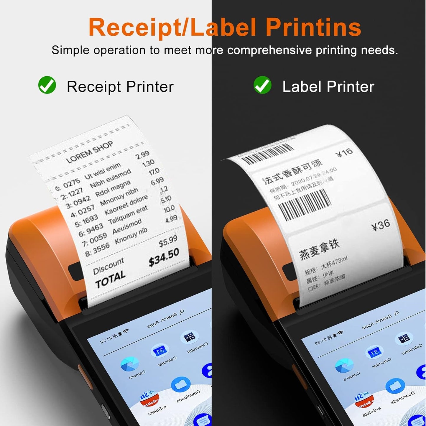 Symcode Mobile POS Terminal - High-Resolution Handheld Receipt Printer | Android 8.1, 4G, WiFi, Bluetooth, NFC
