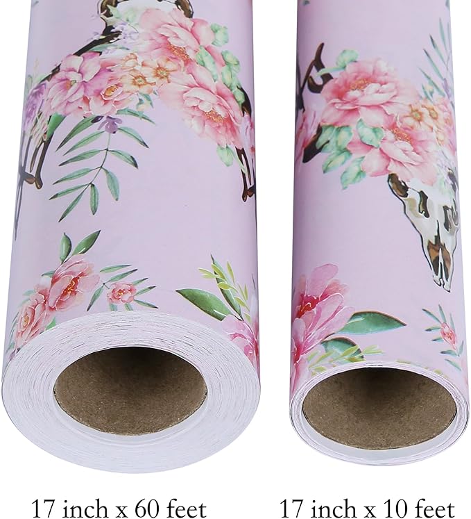 Aimyoo Pink Floral Wrapping Paper Roll 17 in x 10 ft, All Accasion Flower Gift Wrap for Wedding Birthday Bridal Shower