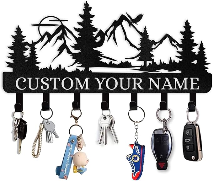 Personalized Metal Key Holder Hooks Organizer | Wall Mount Key Hanger for Kitchen, Bedroom, Hallway, Office