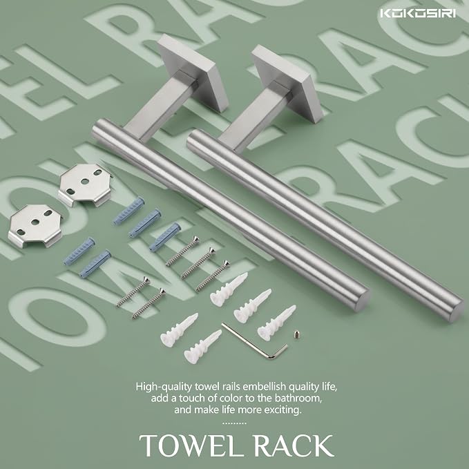 KOKOSIRI Towel Holder Brushed Nickel Bathroom Accessory Hand Towel Bars Wall Mounted Kitchen Cabinet Paper Holder Stainless Steel 2 Pack, B3008BR-P2