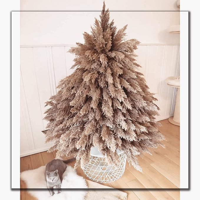 20 Pcs 27 Inch Tall Fluffy Pampas Grass XL Size Brown Dry Pompous Grass Decor Wedding Flower Boho Decor Natural Pompas Flower Bouquet (Brown, 27 inch)