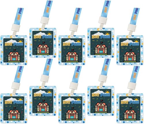Hall Pass Lanyards - Unbreakable Classroom Passes Set for Students & Teachers | 10 Pack