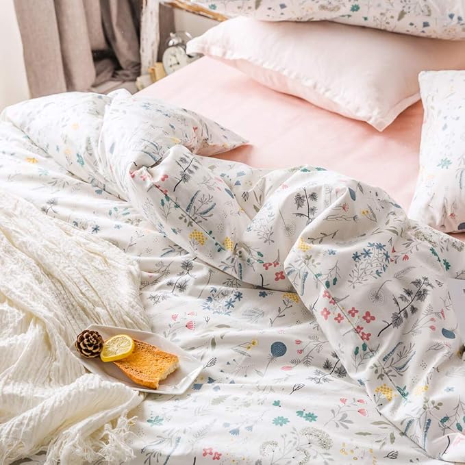 HighBuy Floral Duvet Cover King 100% Cotton Bedding Set King Girls Cottagecore Bedding 3 Piece Comforter Cover King Ultra Soft Garden Floral Duvet Cover King with Zipper Closure,4 Corner Ties