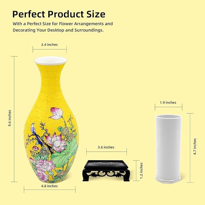 3D Puzzle Vase for Adults, 160 Curved Pieces Vase Puzzle Craft, DIY Bamboo Pattern Flower Vase with Water Cup, Creative 3D Jigsaw Puzzle Home Decoration (Yellow Lotus)