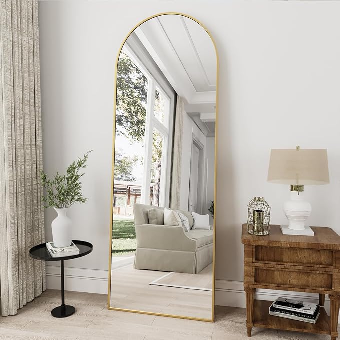 Dewfig Arched Gold Full Length Mirror, 57"X20" Large Floor Mirrors, Full Body Mirror for Leaning or Hanging, Standing Mirrors for Bedroom, Living Room,Dressing Room, Aluminum Alloy Frame, Gold