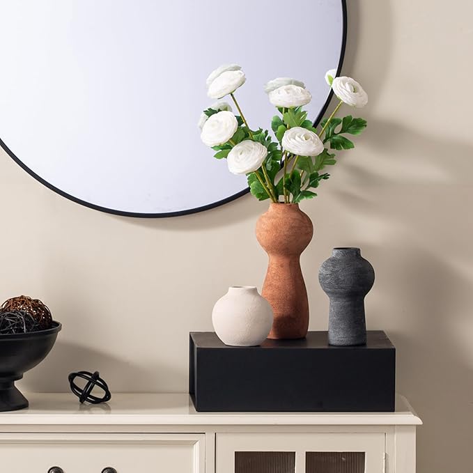 Ceramic Vase Home Table Decor - Flower Vase Set of 3 Living Room Kitchen Decorations Farmhouse Modern Rustic Vases Decorative Centerpiece for Shelf Bedroom Office Bathroom Dining Coffee Desk