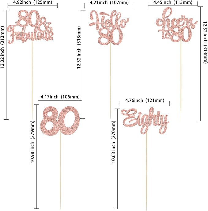 Gyufise 15Pcs 80th Birthday Centerpiece Sticks Eighty Happy 80th Table Flower Centerpieces Sticks Cheers to 80 Floral Decorations for 80th Birthday Party Centerpieces Supplies Rose Gold
