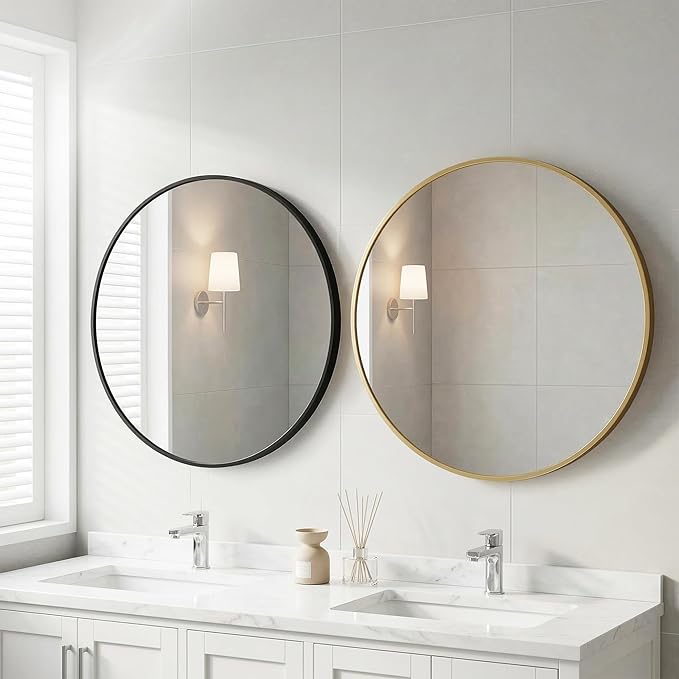 Sweetcrispy Round Bathroom Mirror for Over Sink, 30 Inch Wall Mounted Vanity Mirror with Matte Metal Frame, Decor for Bathroom, Entryway, Bedroom, Gold