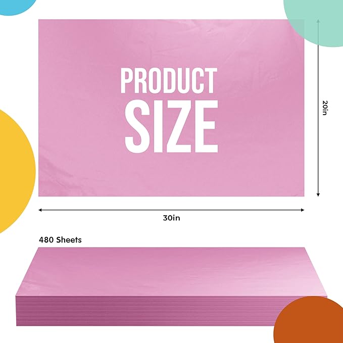 Party Solids Pink Tissue Paper for Gift Bags - 20" X 30" Bulk Tissue Paper Pink 480 Sheets - 10lb Newsprint for Packing, Birthday Gift Box Filler, Packing Supplies for Moving Supplies