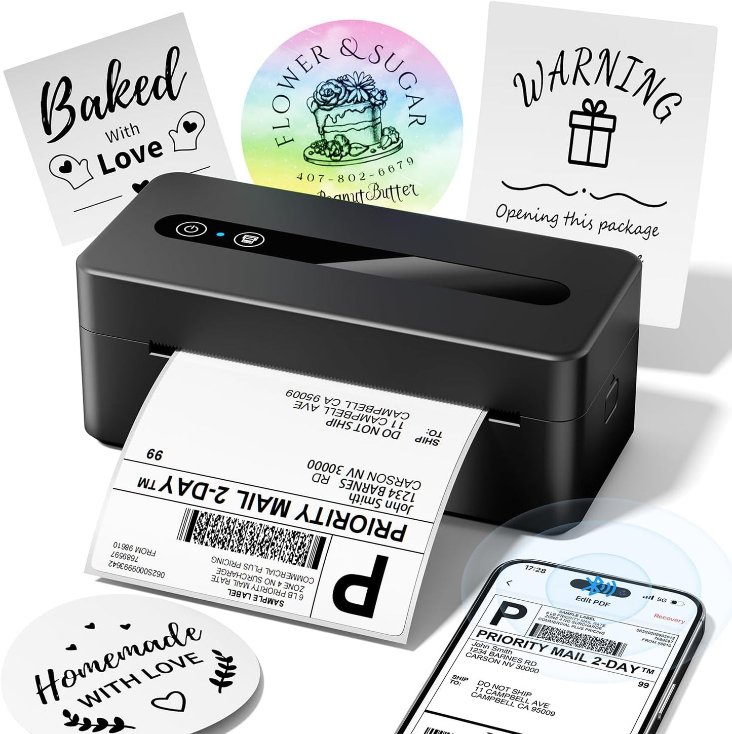 TATTMUSE Bluetooth Thermal Label Printer - Commercial Grade 4x6 Shipping Labels | Wireless Compatibility with iOS, Android, Windows, Mac