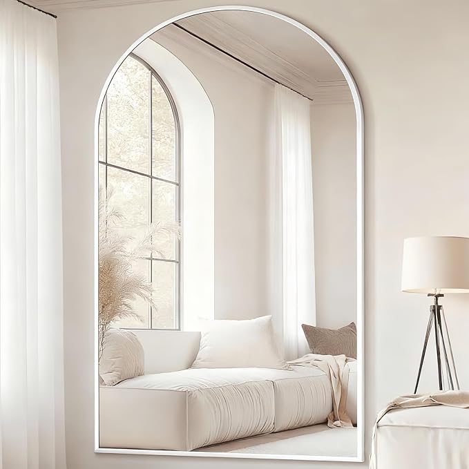 Dewfig Arched Full Length Mirror, 81"x41" Large Floor Mirror with Stand, Oversized Full Body Mirrors for Leaning or Hanging, Wall Mounted Mirrors for Bedroom, Living Room,Dressing Room, White