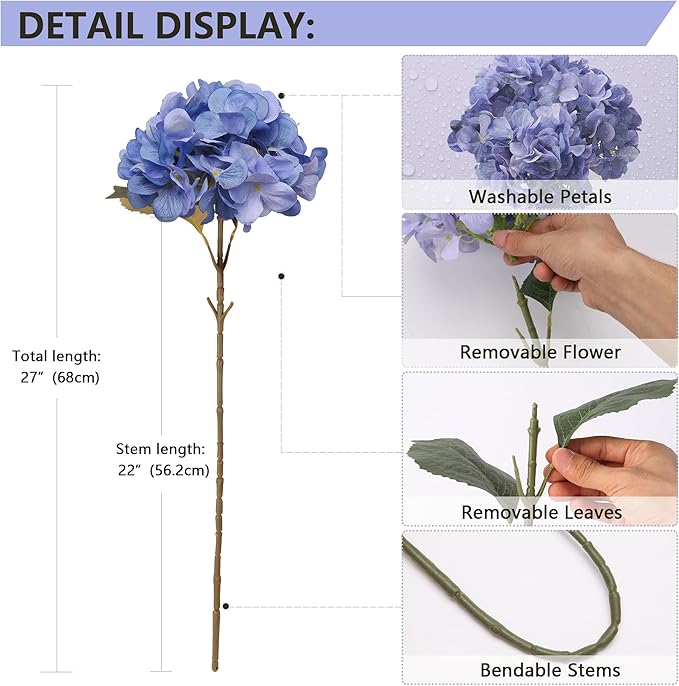 4 Pcs Long Stem Big Size Artificial Hydrangea Flowers for Home Wedding Decor, Party Centerpieces, Office Decoration,Shower (Light Purple)