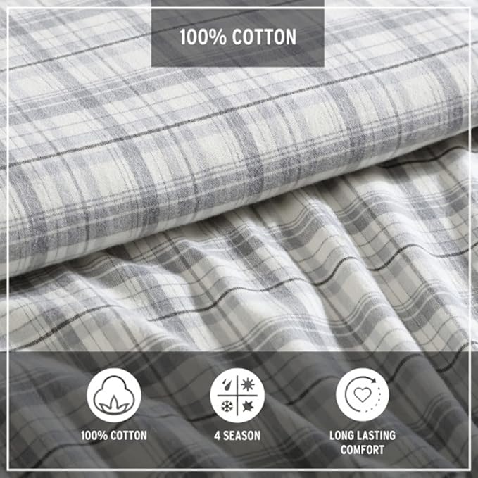 Eddie Bauer - Flannel Sheets Twin Size, Anti-Pilling & Wrinkle Resistant Cotton, Touchably Soft for All-Season Comfort - Bed Sheets with Matching Pillowcases & Fitted Sheet (Beacon Hill Ivory)
