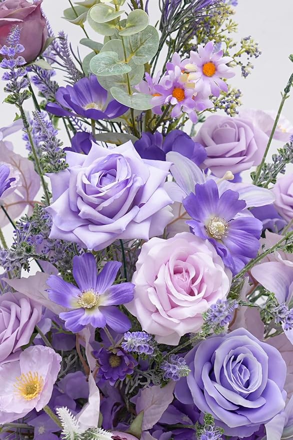 2pcs Purple Free Standing Flowers Ball Bouquet Artificial Rose Arrangements Balls for Wedding Centerpieces Tables Chair Aisle Runner Flowers Decorations