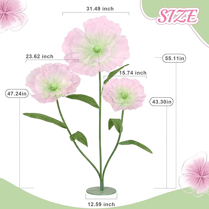 Artificial Giant Huge Flowers 5.57FT 3D Large Faux Floral Green Pink Big Flowers for Wedding Birthday Party Shop Window Display Arrangement Event Decorations