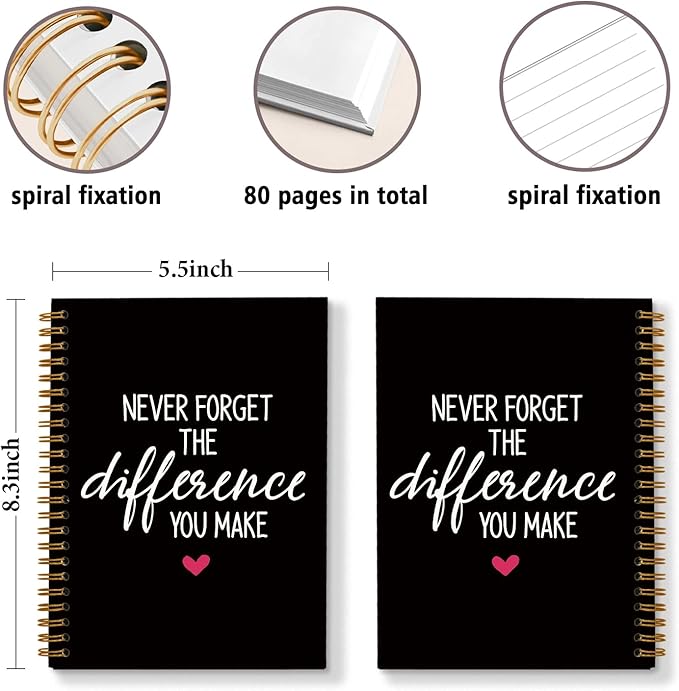 DSHFG Black Notebook Journal for Women Employees Gifts, Notebooks for Work Office Supplies, Appreciation Gifts Thank You Gift, Spiral Notebook, Never Forget The Difference You Make, 5.5x8.3