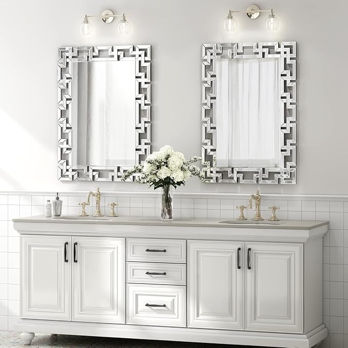 KOHROS Large Decorative Rectangle Mirror for Wall Decor Art Grecian Venetian Mirror (Silver, 28" L x 40" W)