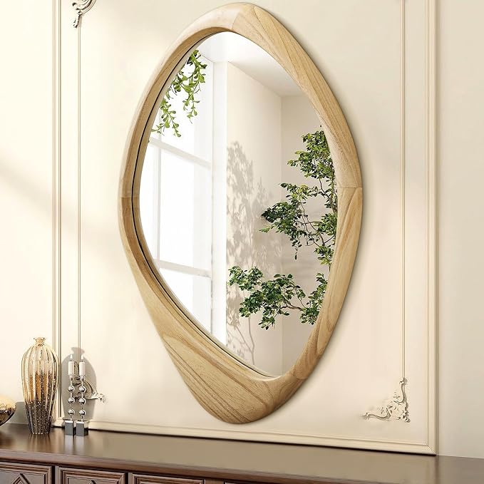 AAZZKANG Large Wall Mirror with Irregular Wood Framed 24"x16" Decorative Asymmetrical Hanging Mirrors for Bathroom Bedroom Living Room Entryway