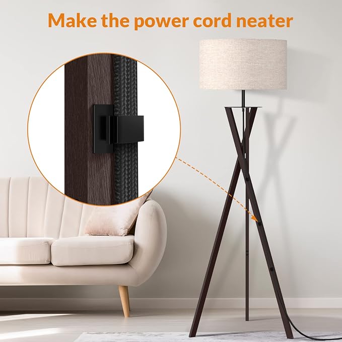LEPOWER Tripod Floor Lamp, Mid Century Wood Floor Lamp with Flaxen Lamp Shade and E26 Lamp Base for Living Room, Bedroom and Office