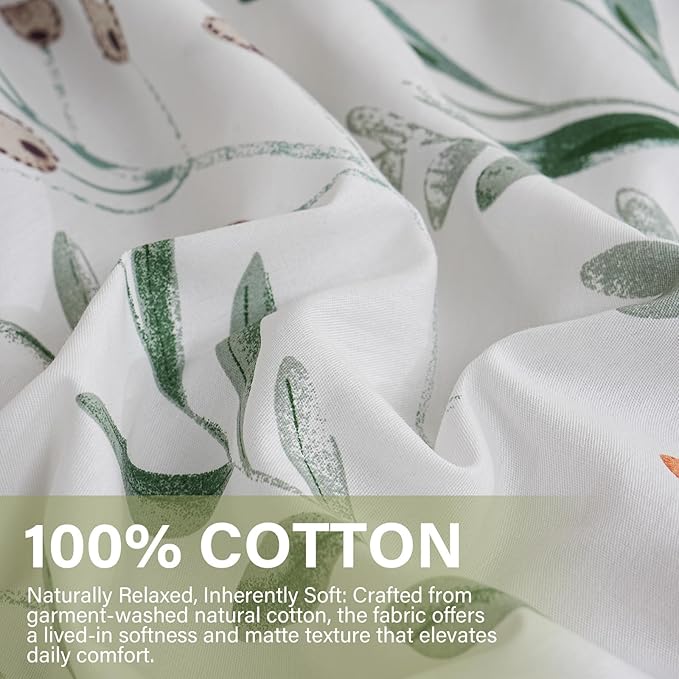 Floral Duvet Cover Queen Size, 100% Nature Cotton 3 Pcs Garden Floral Aesthetic Bedding Set with Zipper Closure Ultra Soft&Breathable Cottagecore Botanical Duvet Cover Set