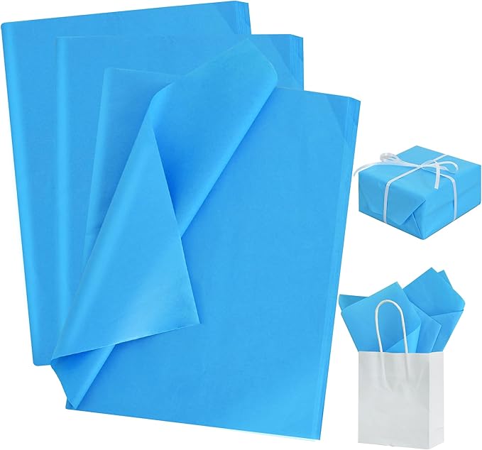 BEISHIDA 100 Sheets Blue Tissue Paper Bulk, Wrapping Tissue Paper for Gift Bags, 14 x 20 Inch Gift Wrap for Birthday Wedding Graduation DIY Crafts Holiday Flowers