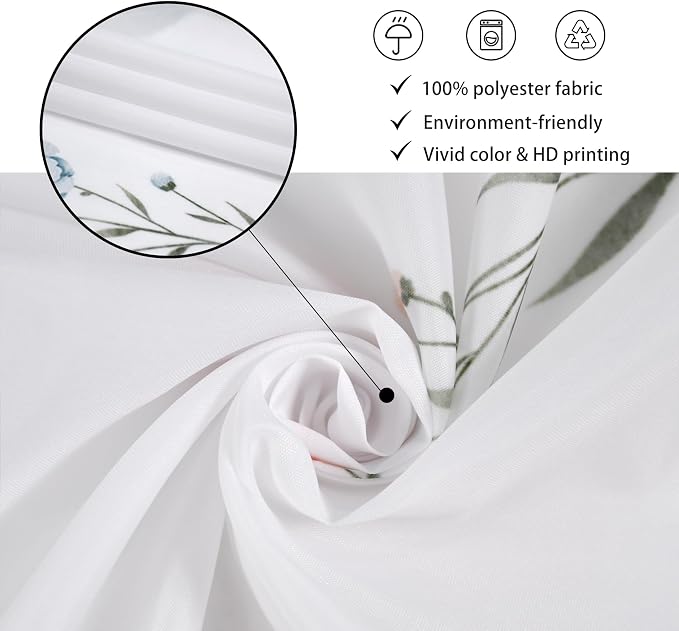 Floral Extra Long Shower Curtain, Wildflower Botanical Plant Leaves Cute Flower Spring Herbs Elegant Waterproof Fabric Machine Washable for Bathroom Bathtub Decor with Hooks 72Wx78H