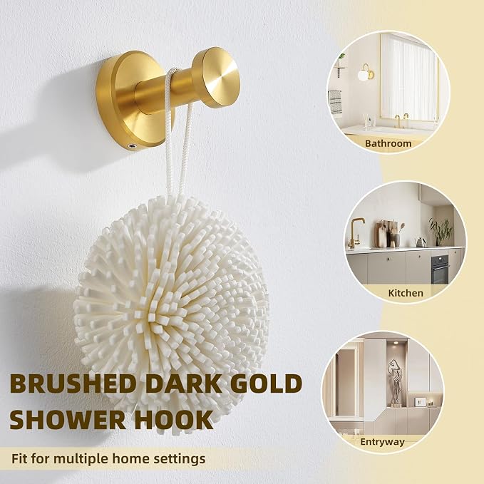 APLusee Brushed Dark Gold Towel Hook for Bathroom, 304 Stainless Steel Round Towel Hanger, Heavy Duty Wall Hook for Kitchen Garage Wall Mounted