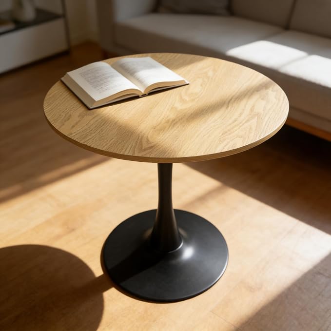 31.5" Tulip Table for 2-4 Persons Modern Round Dining Room Table, Mid-Century Modern Nature Small Kitchen Table with MDF Wooden Top, Leisure Coffee Table for Living Room, Dining Room, Office