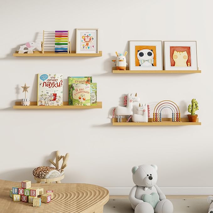 Dreamland Picture Ledge Shelf for Wall, Floating Shelves Set of 2, 32 Inch Long Floating Shelves with Lip for Living Room, Bedroom, Bathroom, Kitchen, Oak