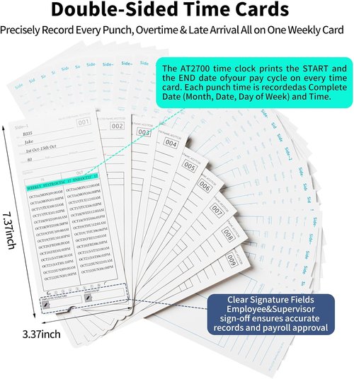 Allied Time USA AT-2700 Time Cards - 300 Pack Double-Sided Employee Punch Cards for Attendance Tracking