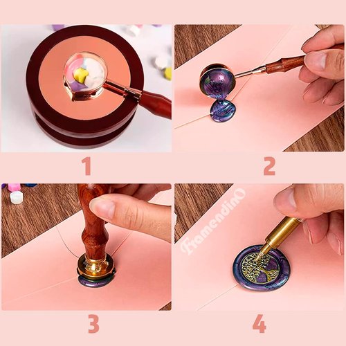 Framendino Brass Wax Seal Melting Spoon - Vintage Wooden Handle for Elegant Wedding Invitations