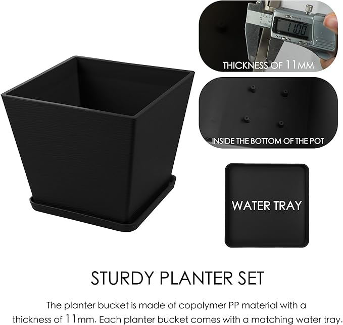 Kozyard 2Packs Taper Planter Indoor Outdoor Plant Pots with Tray Collecting Water for Porch, Patio, Backyard Planters Modern Décor for Tall Plants, Flowers