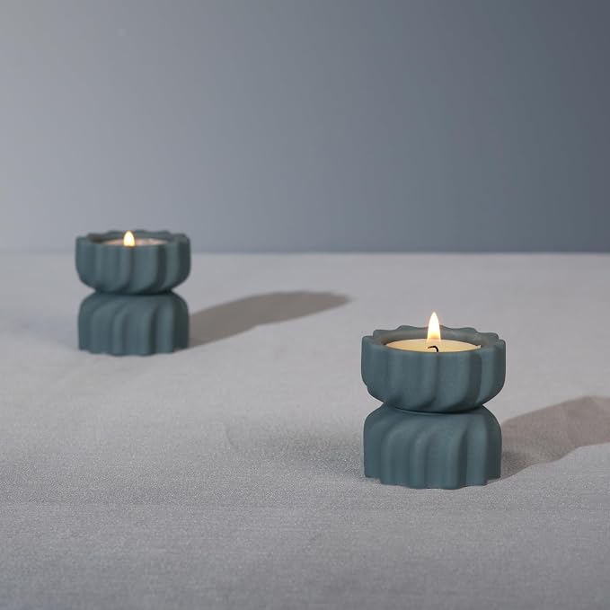 Spiral Grain Tealight Candle Holder Set of 2; Cement Tea Light Votive Candle Holder with a Twist; Decorative Small Cement Tea Light for Coffee or Dining Table Decor; 2 x 2.1 Inches