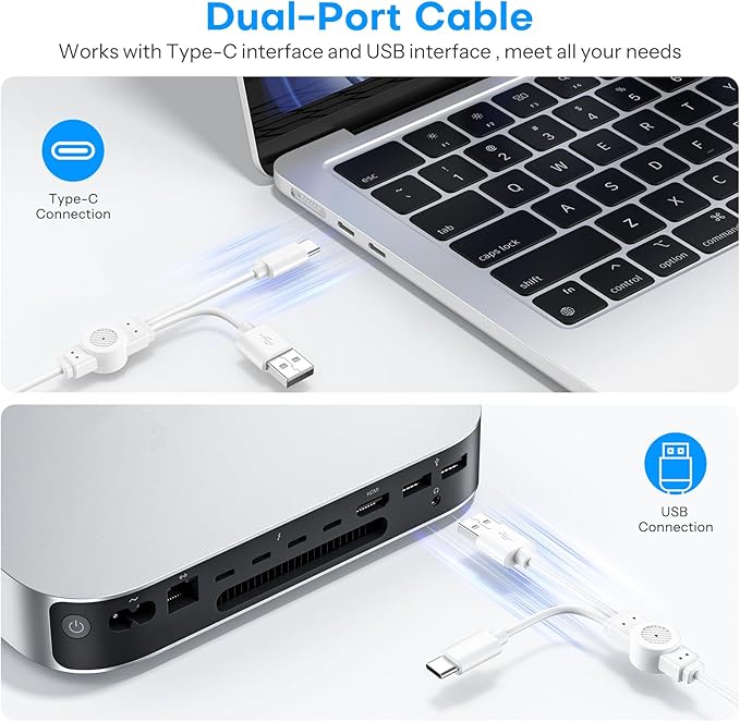 OMOTON Keyboard and Mouse for Mac, Wired Keyboard with Numeric Keypad Dual Interface (Type-C & USB), Mouse with USB A Interface Compatible with MacBook Pro/Air, iMac, Mac mini/Pro Laptop, Silver White