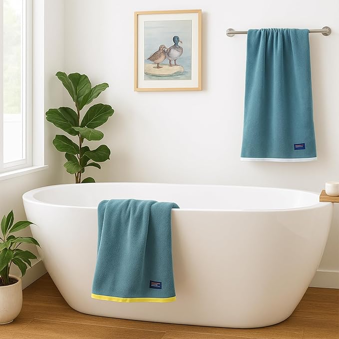 REDKISS 6 Piece Bath Towel Set, 100% Cotton, Soft Absorbent 600 GSM | Includes 2 Bath Towels, 2 Hand Towels & 2 Washcloths | Quick Dry | Contrast Border Design | Bathroom | Guest Bath & Apartment