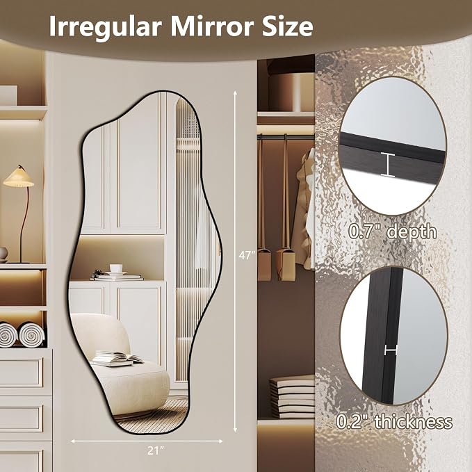 Mirrorons Irregular Wall Mirror 47×21, Black Asymmetrical Decorative Bathroom Mirror, Cloud Mirror, Modern Vanity Mirror, Shatterproof (Black)
